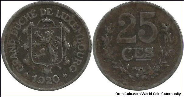 Luxembourg 25 Centimes 1920 (Fe)