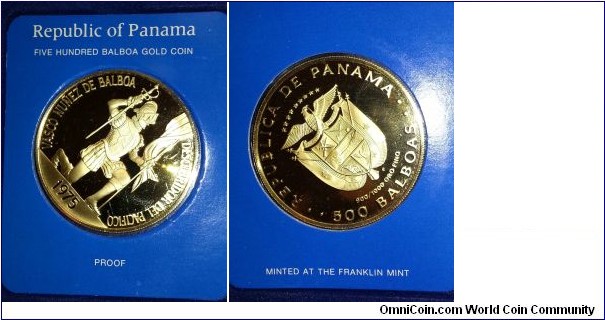 Republic of Panama Five Hundred Balboa Gold Coin Proof