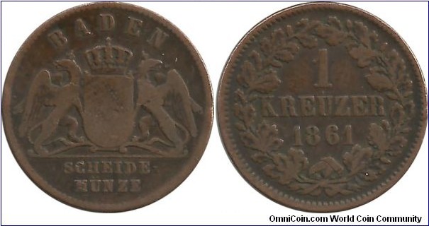 Germany-Baden 1 Kreuzer 1861