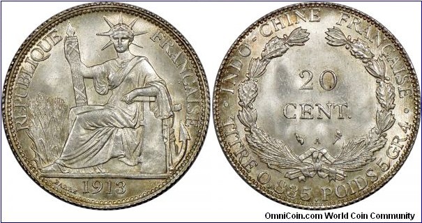 20 Centimes, Paris mint, PCGS MS65.