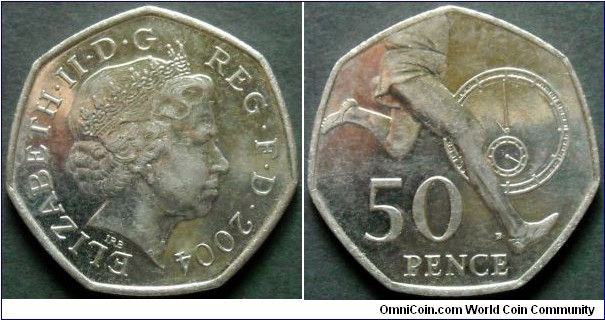United Kingdom 50 pence. 2004, 50th Anniversary of the First sub-four-minute mile by Roger Bannister.