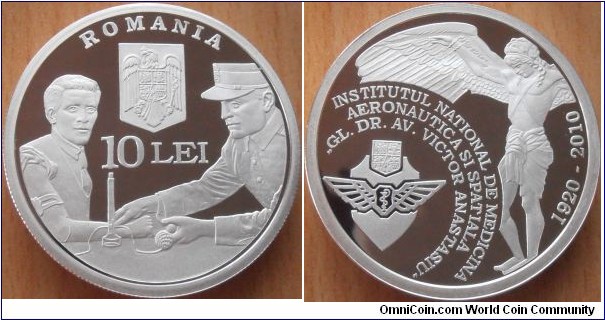 10 Lei - 90th anniversary of the national institute for aeronautics and space medicine - 31.1 g 0.999 silver Proof - mintage 500 pcs only