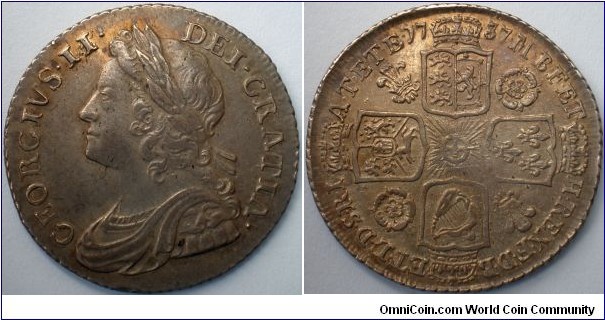 George II Roses and plumes Shilling NEF for grade