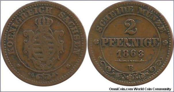Germany-SaxonyKingdom 2 Pfennige 1863B