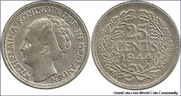 Nederlands 25 Cents 1944P
