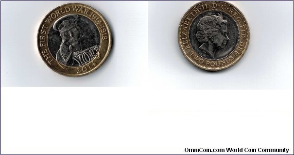 2 pound coin, to commemorrate ww1