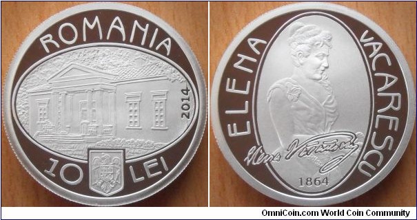 10 Lei - Elena Vacarescu - 31.1 g 0.999 silver Proof - mintage 250 pcs only !