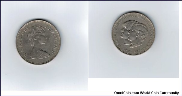 British Twenty-Five Pence Coin To celebrate the wedding of Charles, Prince of Wales and Lady Diana Spencer.