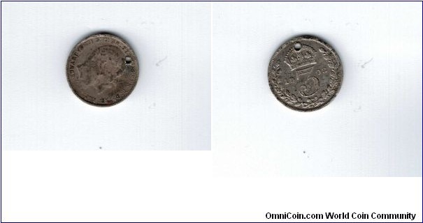 Edward VII British Silver Threepence (with a hole prob was part of a necklace)