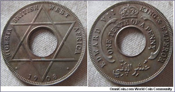 Nigeria 1/10 penny, VF+