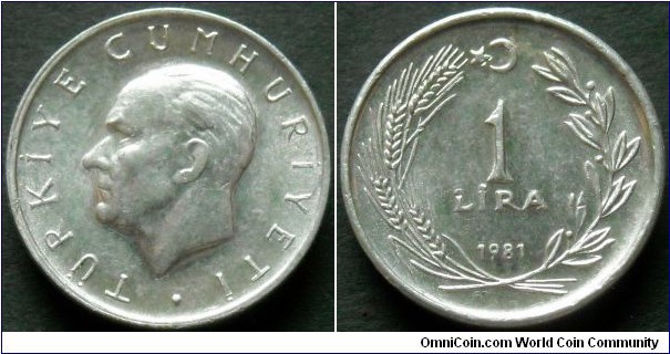 Turkey 1 lira.
1981