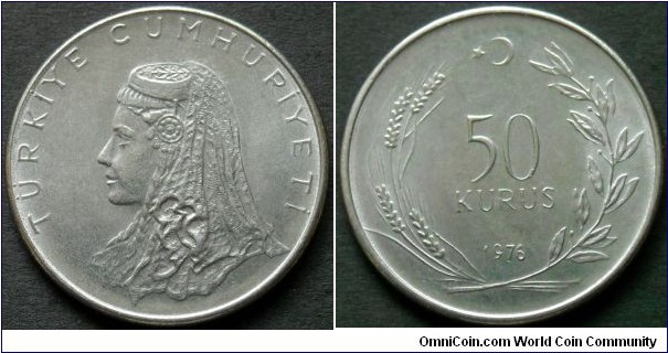 Turkey 50 kurus.
1976, Stainless steel.