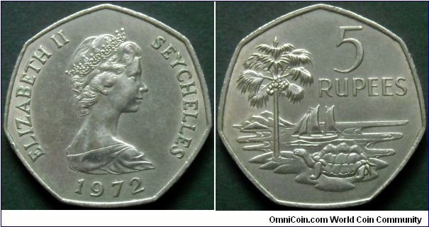 Seychelles 5 rupees.
1972