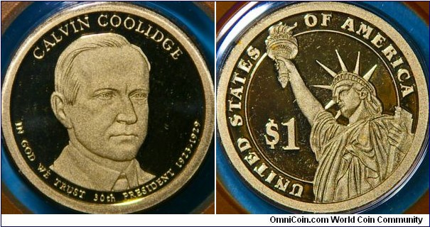 Calvin Coolidge, 30th president, $1.  Known for maintaining the status-qua during a time of prosperity.
