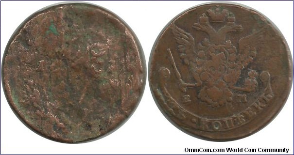 Russia-Empire 5 Kopeyki 1787(?) (I clean the coin) Czarina Katherina II 1762-1796