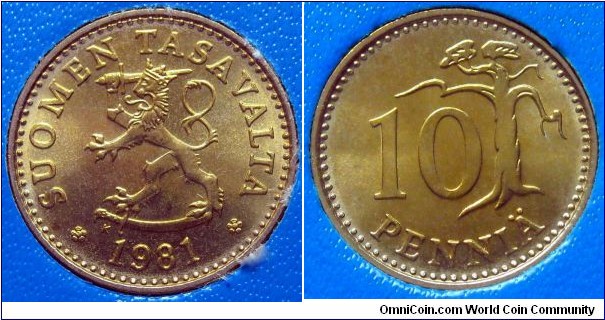 Finland 10 pennia from 1981 mintset.