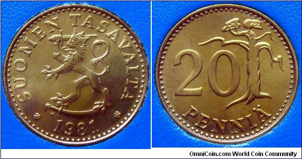 Finland 20 pennia from 1981 mintset.