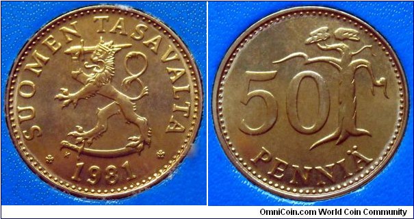 Finland 50 pennia from 1981 mintset.