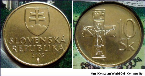 Slovakia 10 korun from 2005 mintset.
Only issued in sets.
Mintage: 26.000 pieces.