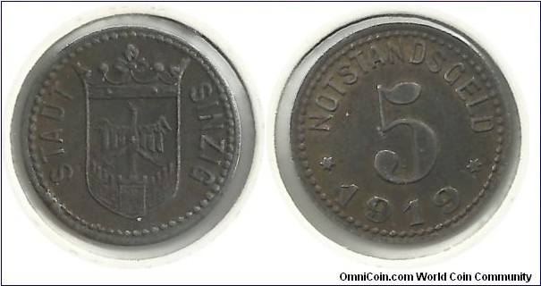 Germany-Notgeld 5 Pfennig 1919 - Sinzig (Rhineland)