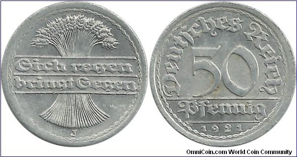 GermanyWeimar 50 Pfennig 1921J