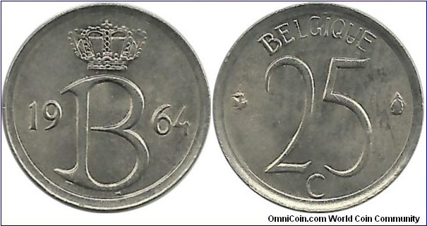 Belgium 25 Centimes 1964