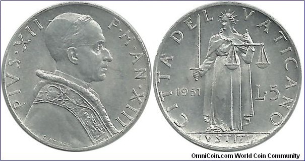Vatican 5 Lire 1951