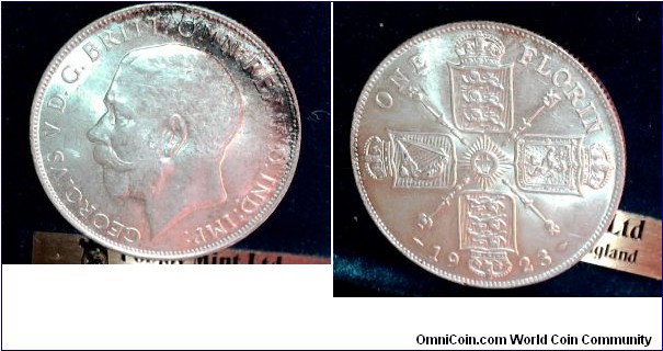 KM#817a George V 1923 .500 Sterling Silver Florin Aunc and toning.Super luster