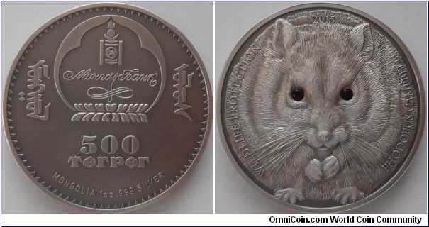 500 Togrog - Hamster - 31.1 g 0.999 silver antique finish (with Swarovski crystals) - mintage 2,500