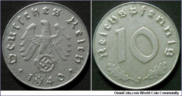 Germany (Third Reich)
10 reichspfennig.
1940, Mintmark  