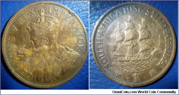 1936 1d with George V and sail boat on reverse. Rare find.