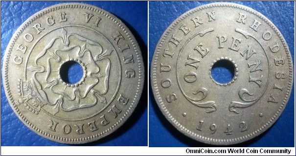 Rare 1942 Southern Rhodesia Penny