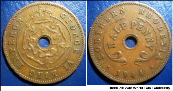 1944 Bronze Southern Rhodesia Half Penny