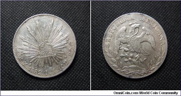 1882 Mexico Cap & Rays 8 Reales
Mint-Zacatecas  Assayer-JS (straight J)