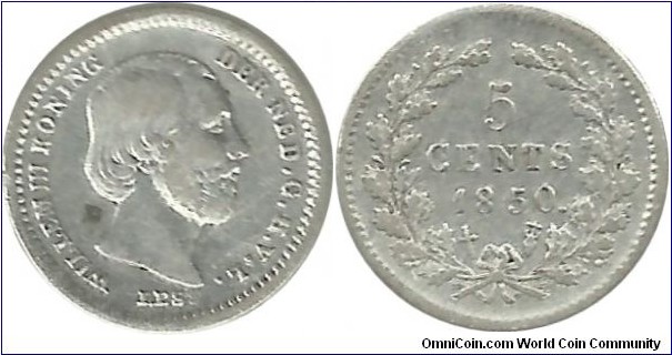 Nederland 5 Cents 1850-dot