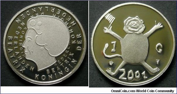 Netherlands 1 gulden.
2001, Last Gulden. Child art design - Lion. Proof. Mintage: 32.000 pieces.