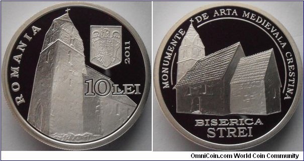 10 Lei - Medieval Art, Strei church - 31.1 g 0.999 silver Proof - mintage 500 pcs only