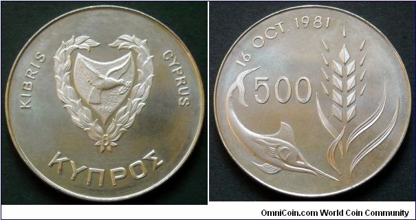 Cyprus 500 mils.
1981, F.A.O. World Food Day