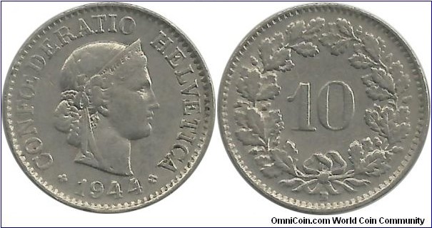 Switzerland 10 Centimes 1944B