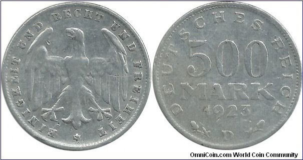 Germany-Weimar 500 Mark 1923D