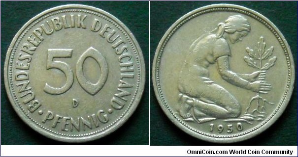 German Federal Republic (West Germany) 50 pfennig 1950, Mintmark 