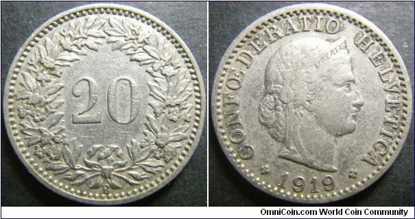Switzerland 1919 20 rappen. Struck in pure nickel. Weight: 3.96g