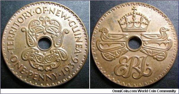 New Guinea 1936 1 penny. Nice condition. Weight: 6.46g