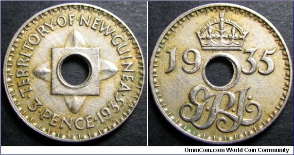 New Guinea 1935 3 pence. Weight: 1.36g.