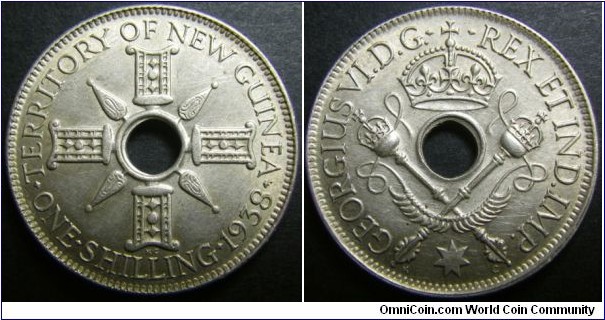 New Guinea 1938 1 shilling. Nice condition. Weight: 5.44g