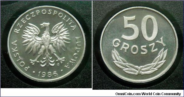 Poland 50 groszy.
Proof from 1986 mint set. Mintage: 5.000 pieces.
