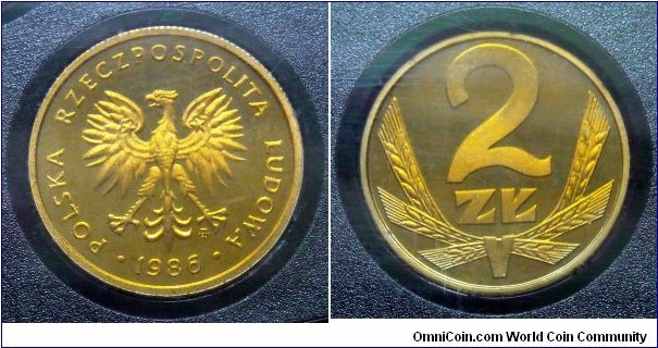 Poland 2 złote.
Proof from 1986 mint set. Mintage: 5.000 pieces.