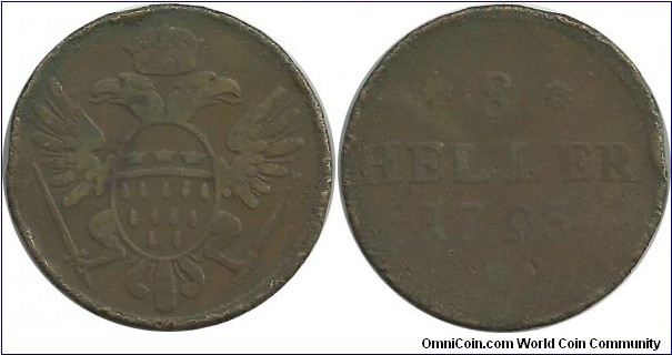 Germany-Free City of Cologne 8 Heller 1793