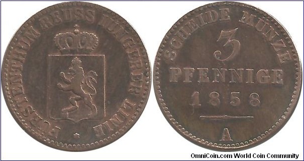 Germany-Reuss-Schleiz Principality 3 Pfennige 1858A
