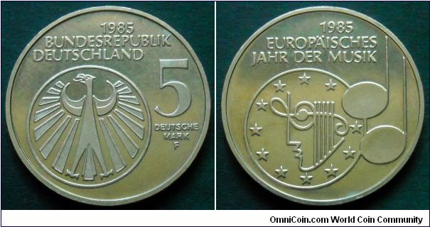 German Federal Republic (West Germany) 5 mark.
1985 (F) European Year of Music.